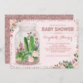 Invitation Rose Gold Terrarium Baby shower Cactus Rose Floral (Devant / Derrière)