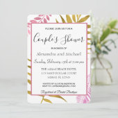 Invitation Rose Gold Tropical Floral Couple's Douche (Debout devant)