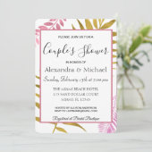 Invitation Rose Gold Tropical Floral Couple's Douche (Debout devant)