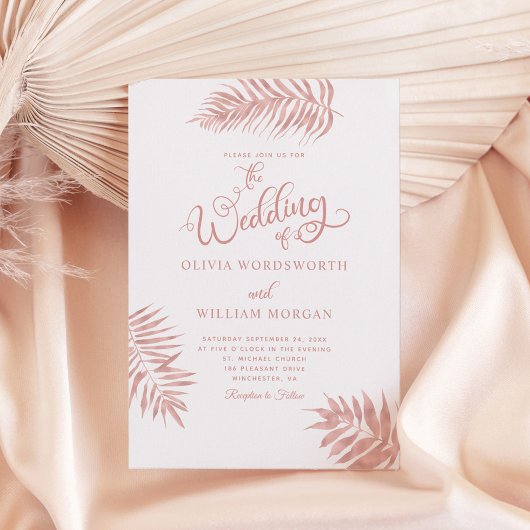Invitation Rose Gold Tropical Mariage Feuilles de Palmier
