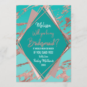 Invitation Rose Gold Turquoise en marbre vert diamant