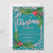 Invitation Rose Gold Turquoise Holly Parties scintillant Conf (Devant)