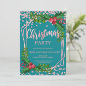 Invitation Rose Gold Turquoise Holly Parties scintillant Conf (Debout devant)