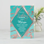Invitation Rose Gold Turquoise Marbre vert Diamant Anniversai (Debout devant)