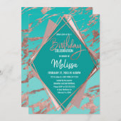 Invitation Rose Gold Turquoise Marbre vert Diamant Anniversai (Devant / Derrière)