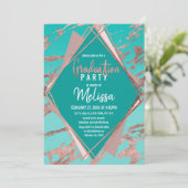 Invitation Rose Gold Turquoise Marbre vert Diamant Graduation (Debout devant)
