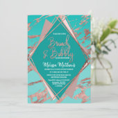 Invitation Rose Gold Turquoise Vert marbre Brunch Bubbly (Debout devant)