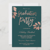 Invitation Rose Gold typographie feuille verte fête de gradua (Devant)