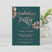 Invitation Rose Gold typographie feuille verte fête de gradua (Debout devant)