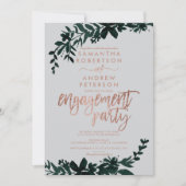 Invitation Rose gold typographie Floral gris engagement (Devant)