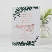 Invitation Rose gold typographie Floral gris engagement (Debout devant)