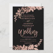 Invitation Rose Gold typographie florale noir chic mariage (Devant)