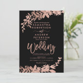 Invitation Rose Gold typographie florale noir chic mariage (Debout devant)
