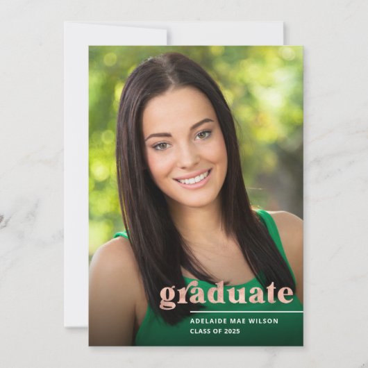 Invitation Rose Gold Typographie Photo Graduation Party (Devant)