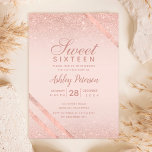 Invitation Rose gold typography stripe glitter blush Sweet 16<br><div class="desc">A modern,   chic and elegant rose gold typography Sweet sixteen party invitation with rose gold glitter ombre geometric stripes on blush pink</div>