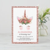 Invitation Rose Gold Unicorn Princess Anniversaire (Debout devant)