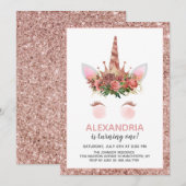 Invitation Rose Gold Unicorn Princess Anniversaire (Devant / Derrière)
