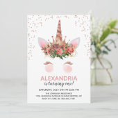 Invitation Rose Gold Unicorn Princess Anniversaire (Debout devant)
