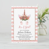 Invitation Rose Gold Unicorn Princess Baby shower (Debout devant)
