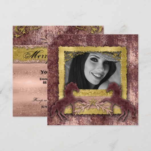 Invitation Rose Gold Vintage Cheval Western (Devant / Derrière)
