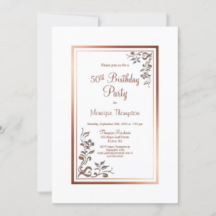 Invitation Rose Gold Vintage Floral 50e fête d'anniversaire