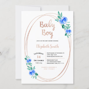 Invitation Rose gold Watercolor rose Baby boy