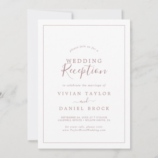 Invitation Rose Gold Wedding Reception Invite (Devant)