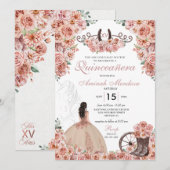 Invitation Rose Gold Western Charra Floral Boots Quinceañera (Devant / Derrière)