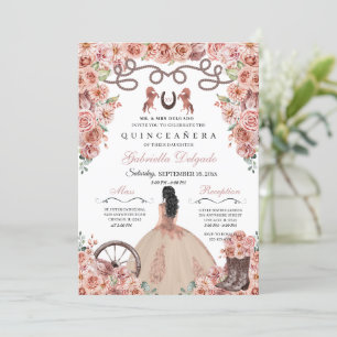 Invitation Rose Gold Western Charra Girl Ranchero Quinceanera