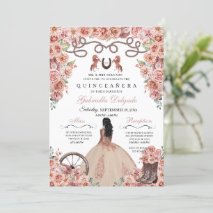 Invitation Rose Gold Western Charra Girl Ranchero Quinceanera