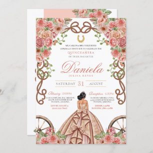 Invitation Rose Gold Western Charro Rustique rose Quinceanera