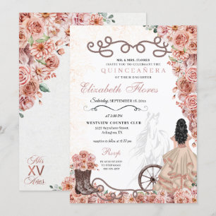 Invitation Rose Gold Western Princess Charra Quinceañera