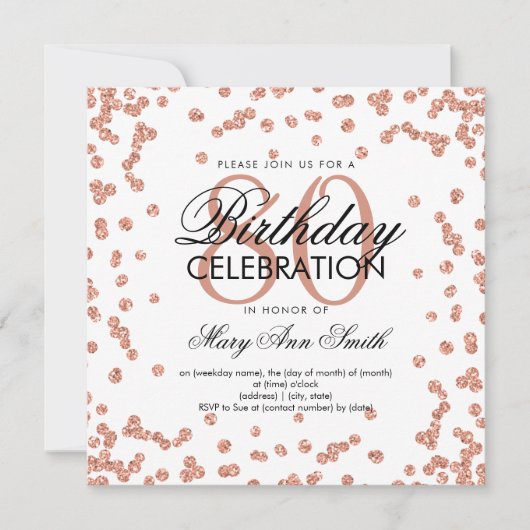 Invitation Rose Gold White 80e anniversaire Parties scintilla (Devant)