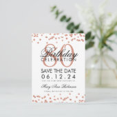 Invitation Rose Gold White 80th Birthday Save Date Confetti (Debout devant)