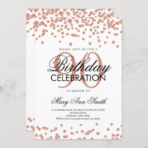 Invitation Rose Gold White 90th Birthday Parties scintillant 