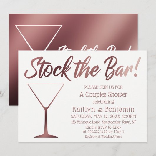 Invitation Rose Gold & White Stock le Bar Couples Douche (Devant / Derrière)