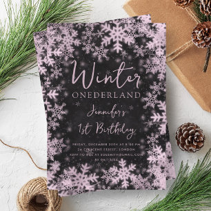 Invitation Rose Gold Winter ONEDERLAND 1er anniversaire Noir