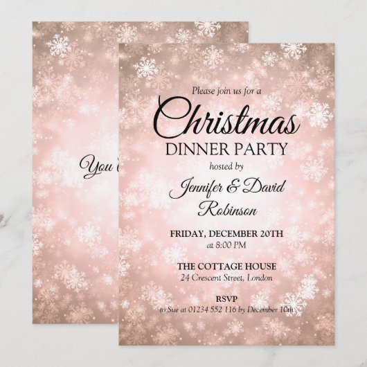 Invitation Rose Gold Winter Wonderland Fête (Devant / Derrière)