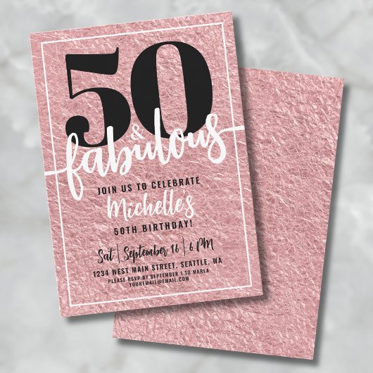 Invitation Rose Gold Womans 50e fête d'anniversaire