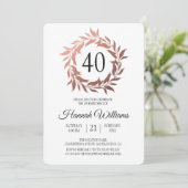Invitation Rose Gold Wreath 40e fête d'anniversaire (Debout devant)