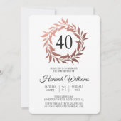 Invitation Rose Gold Wreath 40e fête d'anniversaire (Devant)