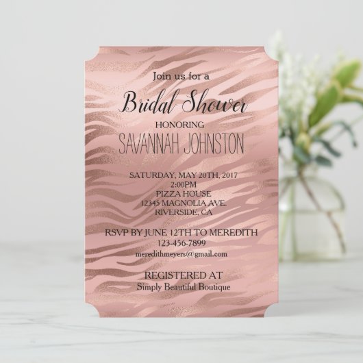 Invitation Rose Gold Zebra Print (Debout devant)
