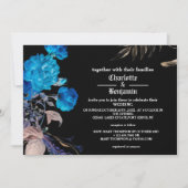 Invitation Rose gothique bleu foncé et or Mariage (Devant)