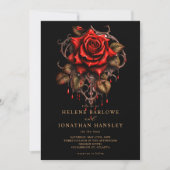 Invitation Rose gothique Floral Mariage noir (Devant)