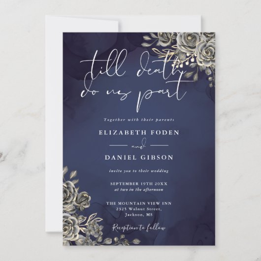 Invitation Rose gothique Floral Midnight Blue Mariage (Devant)
