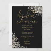 Invitation Rose gothique Floral Noir Et Fête des mariées Or (Devant)