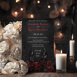 Invitation Rose gothique Floral Noir et Mariage rouge