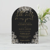 Invitation Rose gothique Noir et Or Mariage Arc Floral (Debout devant)