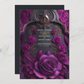 Invitation Rose gothique noir violet Mariage d'Halloween (Devant / Derrière)