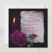 Invitation Rose gothique romantique, bougie, clé & serrure Sw (Devant)